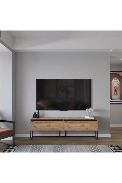 Perla Tv Ünitesi Tv Sehpas Düşer Kapak Tv Ünitesi Metal Ayaklı Tv Ünitesi - Atlantik Çam