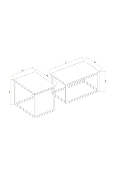 Pissa Metal Ayak Orta Sehpa Yan Sehpa 2li Zigon Sehpa - Mermer Desenli 
