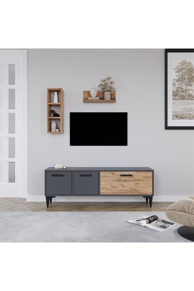 Porto Açık Raflı Tv Ünitesi, Antrasit - Atlantik Çam