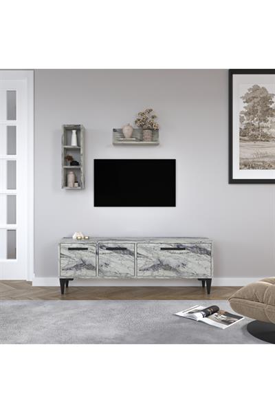 Porto Açık Raflı Tv Ünitesi, Frezya (BEYAZ MERMER DESEN)