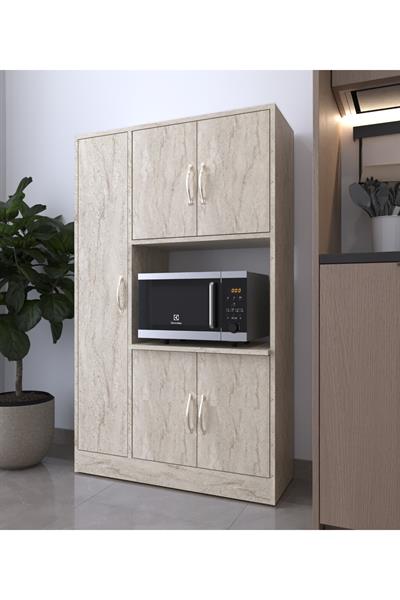 Riva 5 Kapaklı, Fırın Bölmeli, Çok Amaçlı Dolap Mutfak & Banyo Dolabı, Traverten Desen
