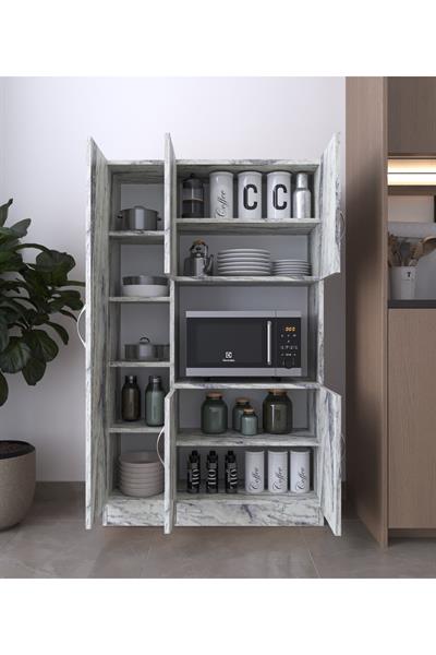 Riva 5 Kapaklı, Fırın Bölmeli, Çok Amaçlı Dolap Mutfak & Banyo Dolabı Mermer Desen (Frezya)