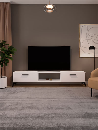 Sahra 2 Kapaklı Tv Ünitesi Ayaklı Modern Tv Sehpası 180 cm - Beyaz