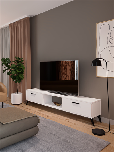 Sahra 2 Kapaklı Tv Ünitesi Ayaklı Modern Tv Sehpası 180 cm - Beyaz