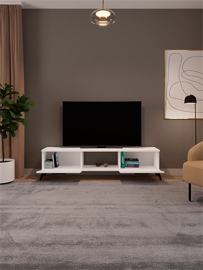 Sahra 2 Kapaklı Tv Ünitesi Ayaklı Modern Tv Sehpası 140 cm - Beyaz