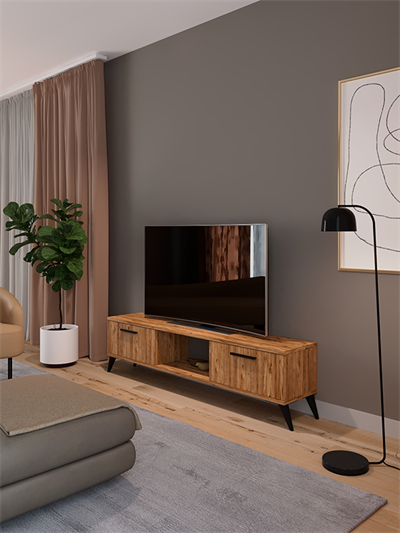 Sahra 2 Kapaklı Tv Ünitesi Ayaklı Modern Tv Sehpası 140 cm - Atlantik Çam