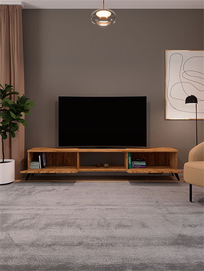 Sahra 2 Kapaklı Tv Ünitesi Ayaklı Modern Tv Sehpası 180 cm - Atlantik Çam