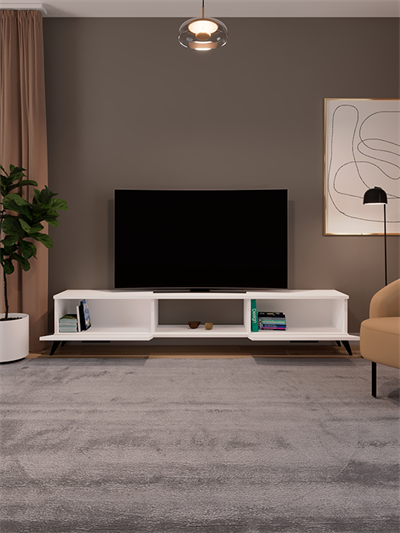 Sahra 2 Kapaklı Tv Ünitesi Ayaklı Modern Tv Sehpası 180 cm - Beyaz