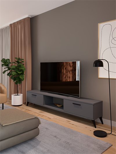 Sahra 2 Kapaklı Tv Ünitesi Ayaklı Modern Tv Sehpası 180 cm - Antrasit