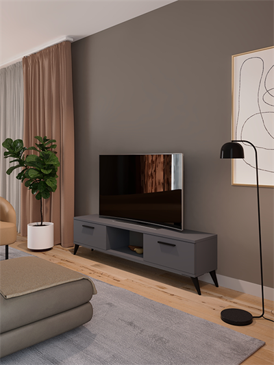 Sahra 2 Kapaklı Tv Ünitesi Ayaklı Modern Tv Sehpası 140 cm - Antrasit