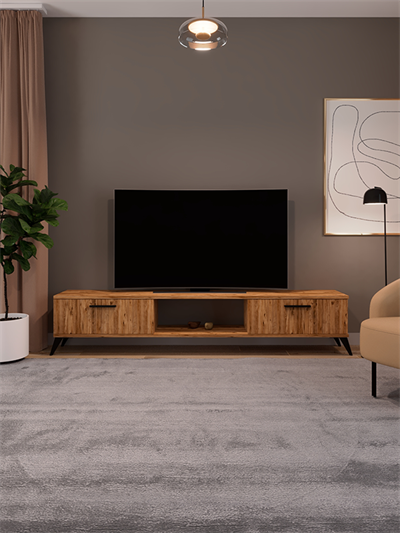 Sahra 2 Kapaklı Tv Ünitesi Ayaklı Modern Tv Sehpası 180 cm - Atlantik Çam