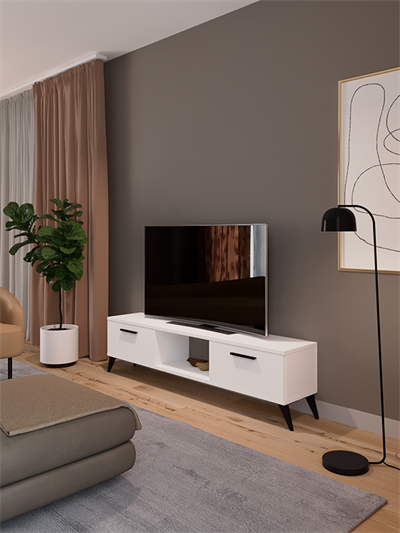 Sahra 2 Kapaklı Tv Ünitesi Ayaklı Modern Tv Sehpası 140 cm - Beyaz