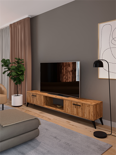 Sahra 2 Kapaklı Tv Ünitesi Ayaklı Modern Tv Sehpası 180 cm - Atlantik Çam