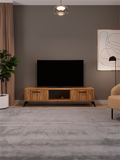 Sahra 2 Kapaklı Tv Ünitesi Ayaklı Modern Tv Sehpası 140 cm - Atlantik Çam