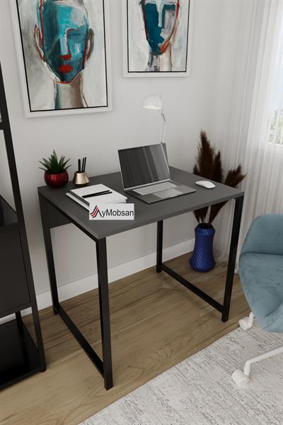 Selin Metal Ayaklı Çalışma Masası – Antrasit Suntalam Siyah Ayak Modern Ofis & Ev Masası