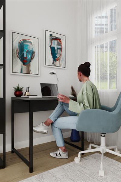Selin Metal Ayaklı Çalışma Masası – Antrasit Suntalam Siyah Ayak Modern Ofis & Ev Masası