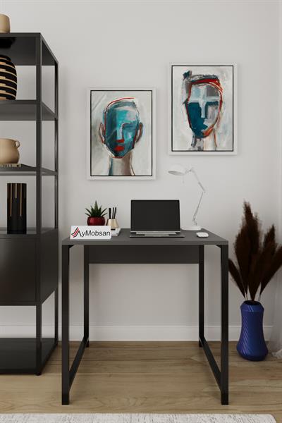 Selin Metal Ayaklı Çalışma Masası – Antrasit Suntalam Siyah Ayak Modern Ofis & Ev Masası