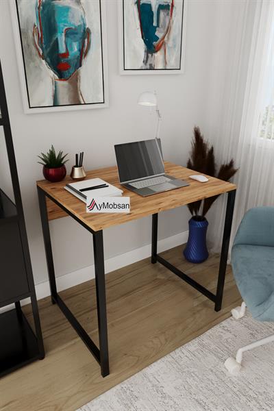 Selin Metal Ayaklı Çalışma Masası – Atlantik Çam Suntalam Siyah Metal Ayak Modern Ofis & Ev Masası