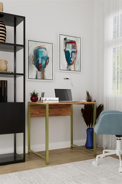 Selin Metal Ayaklı Çalışma Masası – Atlantik Çam Suntalam Gold Metal Ayak Modern Ofis & Ev Masası