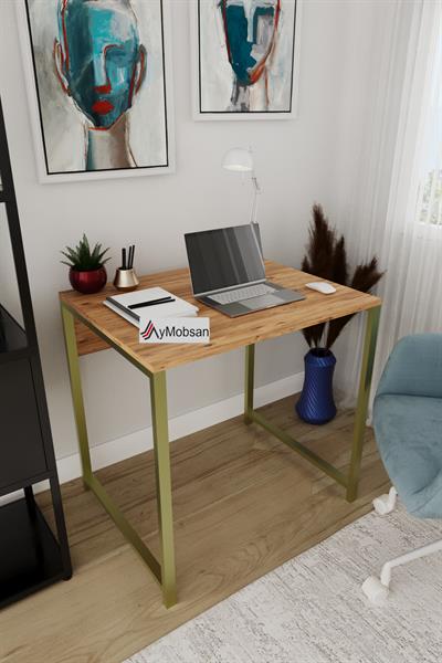Selin Metal Ayaklı Çalışma Masası – Atlantik Çam Suntalam Gold Metal Ayak Modern Ofis & Ev Masası
