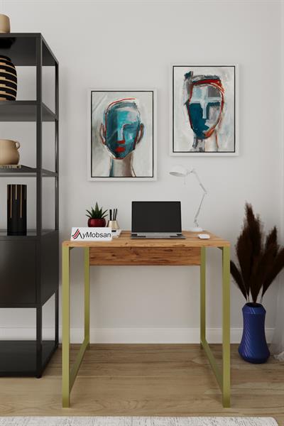 Selin Metal Ayaklı Çalışma Masası – Atlantik Çam Suntalam Gold Metal Ayak Modern Ofis & Ev Masası