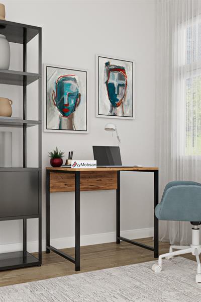 Selin Metal Ayaklı Çalışma Masası – Atlantik Çam Suntalam Siyah Metal Ayak Modern Ofis & Ev Masası