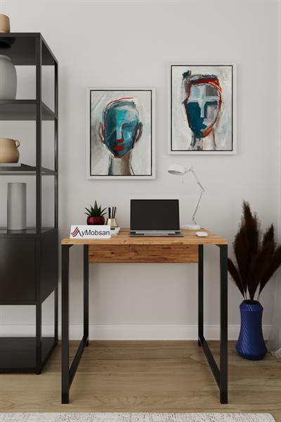 Selin Metal Ayaklı Çalışma Masası – Atlantik Çam Suntalam Siyah Metal Ayak Modern Ofis & Ev Masası