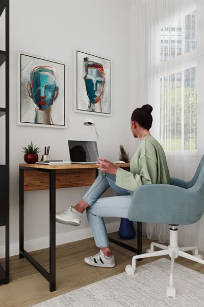 Selin Metal Ayaklı Çalışma Masası – Atlantik Çam Suntalam Siyah Metal Ayak Modern Ofis & Ev Masası