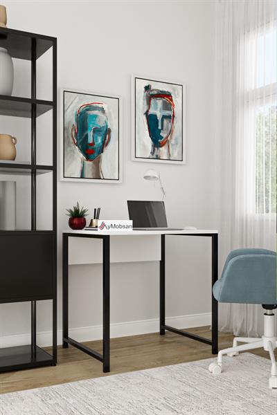 Selin Metal Ayaklı Çalışma Masası – Beyaz Suntalam Siyah Ayak Modern Ofis & Ev Masası