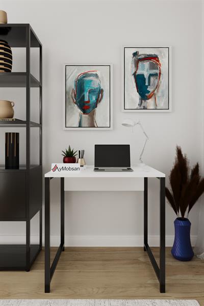Selin Metal Ayaklı Çalışma Masası – Beyaz Suntalam Siyah Ayak Modern Ofis & Ev Masası