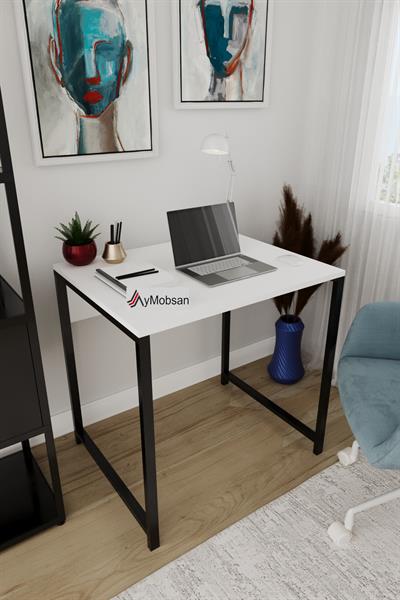 Selin Metal Ayaklı Çalışma Masası – Beyaz Suntalam Siyah Ayak Modern Ofis & Ev Masası