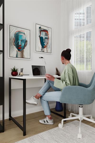 Selin Metal Ayaklı Çalışma Masası – Beyaz Suntalam Siyah Ayak Modern Ofis & Ev Masası
