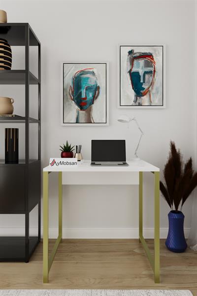Selin Metal Ayaklı Çalışma Masası – Beyaz Suntalam Gold Ayak Modern Ofis & Ev Masası