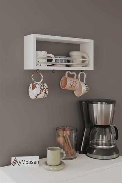 Trend Kupa Standı Bardak Tutucu Kupa,Fincan Askılığı Çok Amaçlı Raf 45 cm - Beyaz