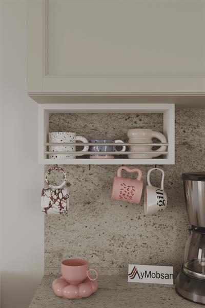 Trend Kupa Standı Bardak Tutucu Kupa,Fincan Askılığı Çok Amaçlı Raf 45 cm - Beyaz