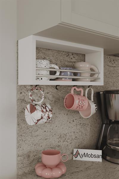 Trend Kupa Standı Bardak Tutucu Kupa,Fincan Askılığı Çok Amaçlı Raf 45 cm - Beyaz