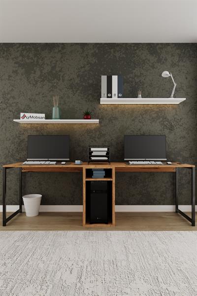 Twin 2 Kişilik Raflı Çalışma Masası Ofis Bilgisayar Masası - Atlantik Çam