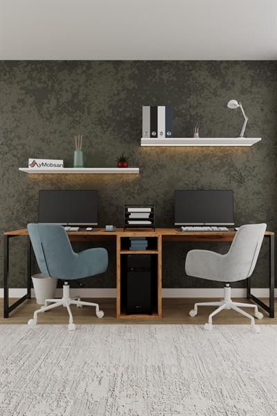 Twin 2 Kişilik Raflı Çalışma Masası Ofis Bilgisayar Masası - Atlantik Çam