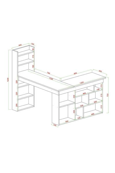 Venedik 13 Raflı Çalışma Masası - Atlantik Çam & Beyaz