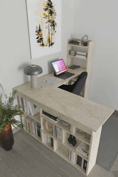 Venedik 13 Raflı Çalışma Masası - Traverten Desen