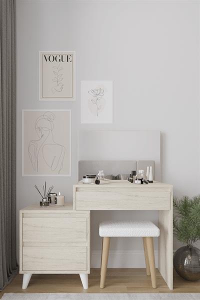 Viona 3 Çekmeceli Aynalı Makyaj Masası - Traverten Desen