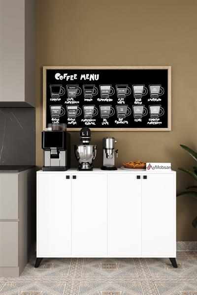 Vista Kahve Köşesi 4 Kapaklı Çok Amaçlı Dolap Kiler Mutfak Dolabı - Beyaz