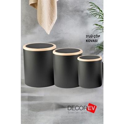 3lü Döner Kapaklı Banyo ve Mutfak Çöp Kovası Seti – 7l 10L 15L