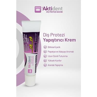 Aktident Diş Protezi Yapıştırıcı Krem Bitkisel İçerik ve Papatya Aromalı 40 gr Yüksek Konfor