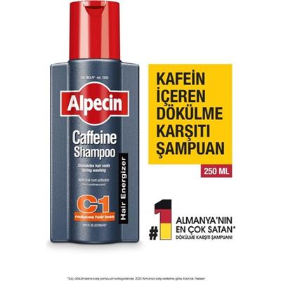 Alpecin Kafein Şampuan C1 - Saç Uzamasını Destekleyen, Güçlendirici ve Vitamin İçeren, Tüm Saç Tipleri için Erkeklere Özel, 250 ml