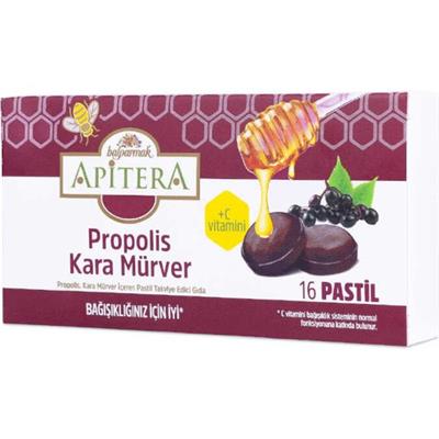 Apitera Doğal Bal, Kara Mürver, Zerdeçal, C Vitamini ve Propolis Içeren Takviye Edici 16’lı Boğaz Pastili