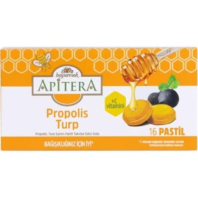 Apitera Doğal Bal, Turp, Kurkumin, C Vitamini ve Propolis Içeren Takviye Edici 16’lı Boğaz Pastili