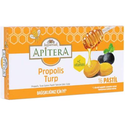 Apitera Doğal Bal, Turp, Kurkumin, C Vitamini ve Propolis Içeren Takviye Edici 16’lı Boğaz Pastili