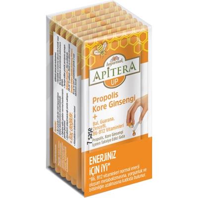 Apitera UP Doğal Bal, B Vitaminleri, Kırmızı Ginseng, Guarana ve Propolis İçeren Takviye Edici 7’li Saşe
