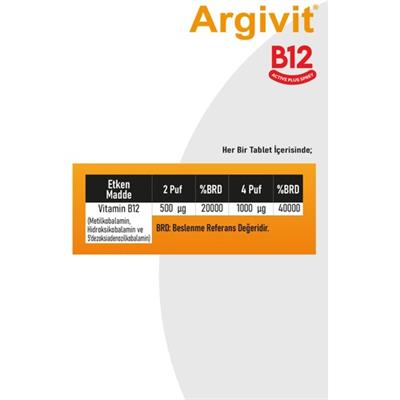 Argivit Active Plus B12 Vitamin (Metilkobalamin, Hidroksikobalamin ve Adenozilkobalamin) Sprey 30 ml